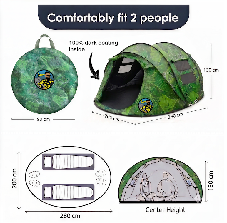 Campingtent 2 personen (Dark coating) (huur)